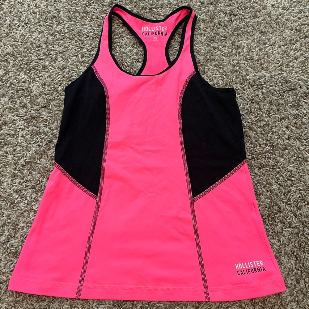 Hollister Women's Vibrant Pink and Black Tank Top